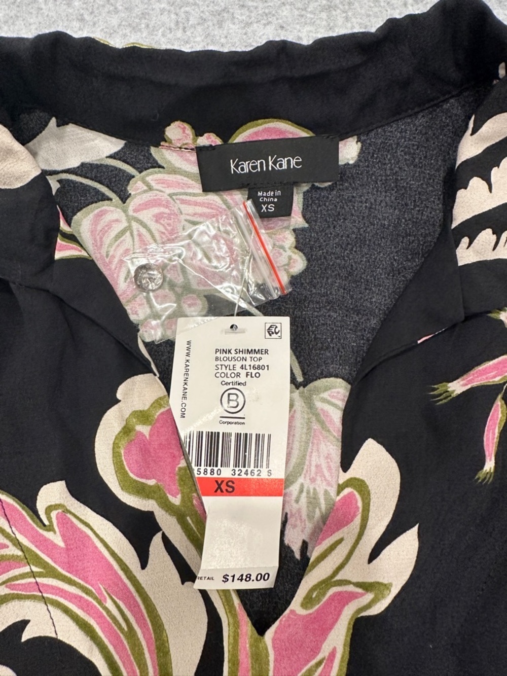 Karen Kane Black Long-Sleeve V-Neck Blouse with Pink & Cream Floral Print - Picture 3 of 6